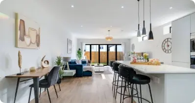 Open-plan kitchen and lounge