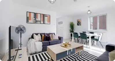 Bright living and dining area