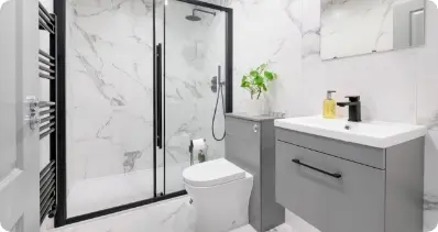 Marble bathroom with walk-in shower