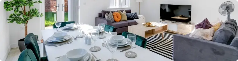 Dining table and living room