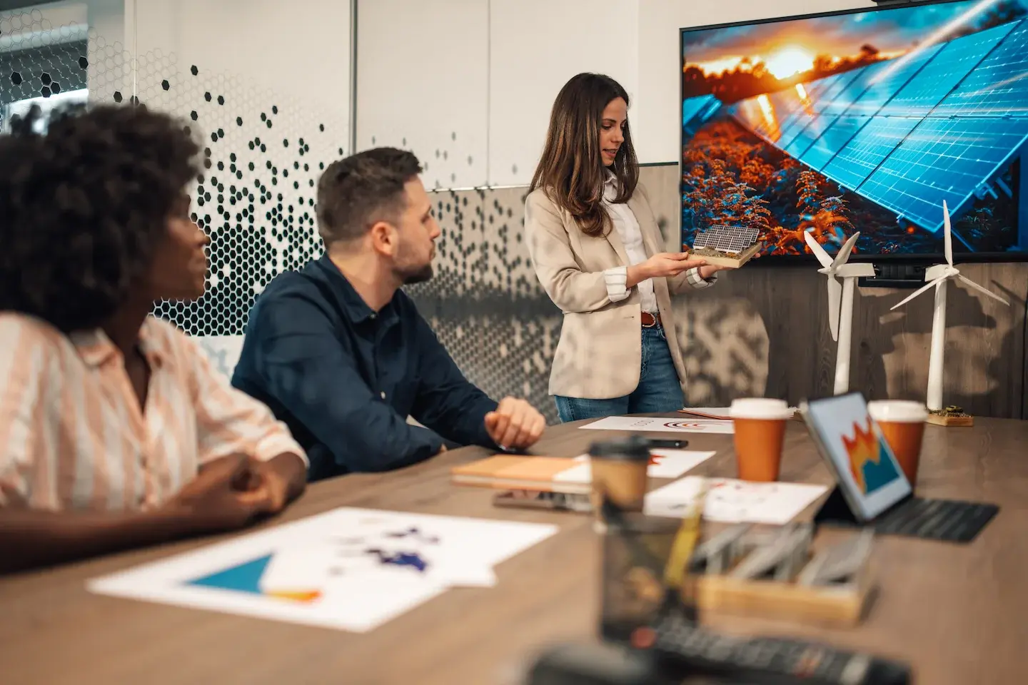 Team meeting about renewable energy
