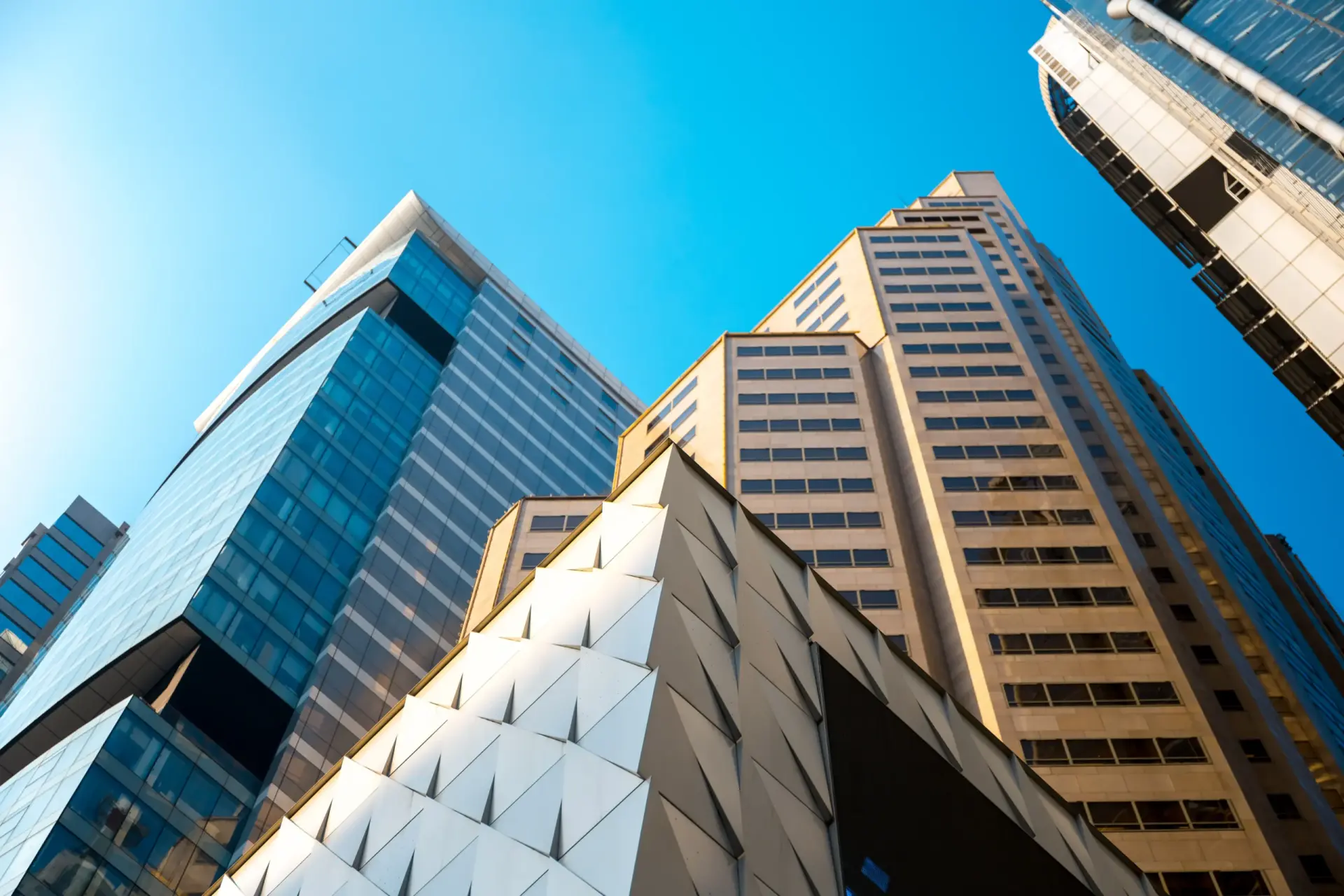 Modern office towers seen from below